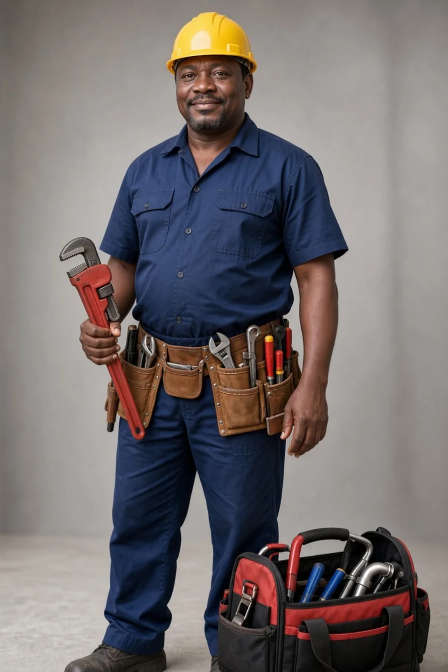 Skilled trades worker with tools ready for a job